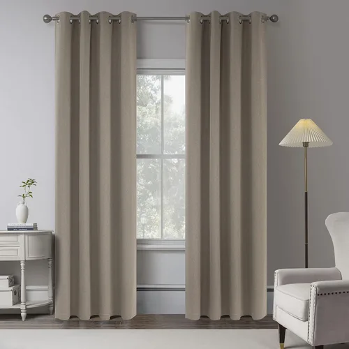 Miniatura 24 de KEQIAOSUOCAI Cortinas de lino 100% opacas de 100 pulgadas de largo, 2 paneles para dormitorio, estilo casa de campo moderna, completamente negro