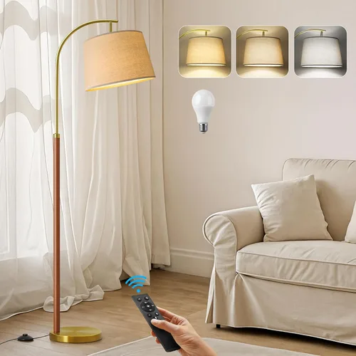 Miniatura 15 de G-SAFAVA Lámparas de pie de madera real para sala de estar, dormitorio, 62.5 pulgadas, lámpara moderna de mediados de siglo, lámparas de arco alto