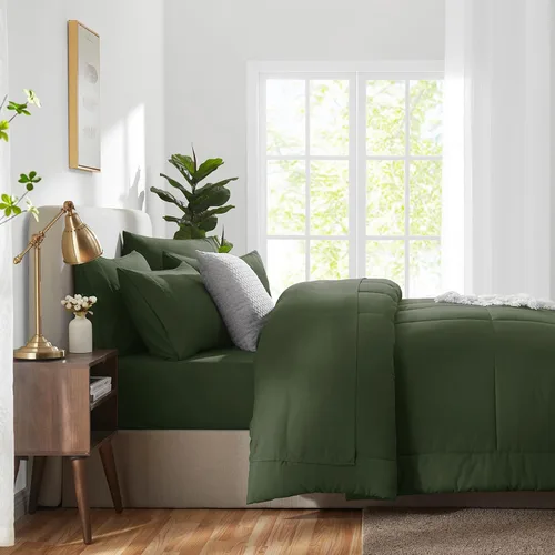 Miniatura 9 de CozyLux Juego de edredón tamaño King, color verde oliva, 7 piezas en una bolsa, edredón verde tamaño King, juegos de ropa de cama para todas