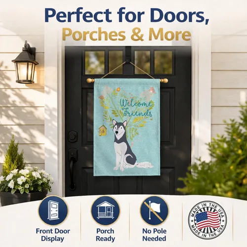 Miniatura 8 de Caroline's Treasures BB7594CHF - Bandera de casa de Husky siberiano con texto en inglés "Welcome Friends" (texto en inglés "Welcome Friends")