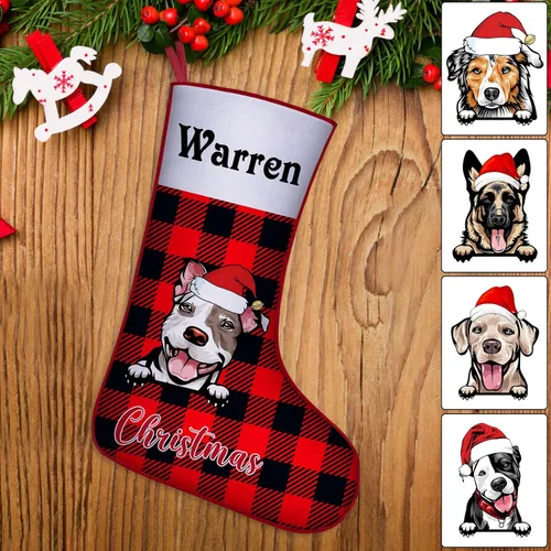 Miniatura 34 de Medias de Navidad de raza de perro personalizadas con texto de nombre, regalos de decoración de calcetines de Navidad personalizados para perros