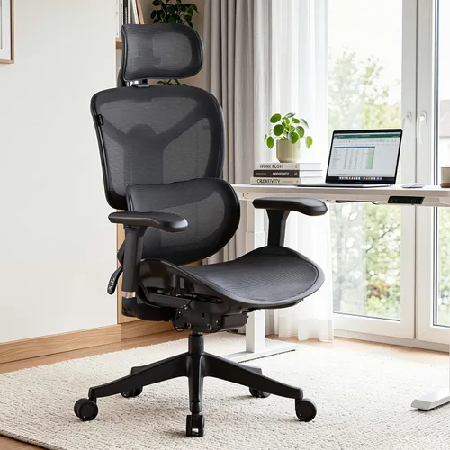 Miniatura 10 de Welax Silla de oficina ergonómica con reposapiés, silla de oficina de malla con reposabrazos 6D y reposacabezas 3D, silla de escritorio S9 Pro