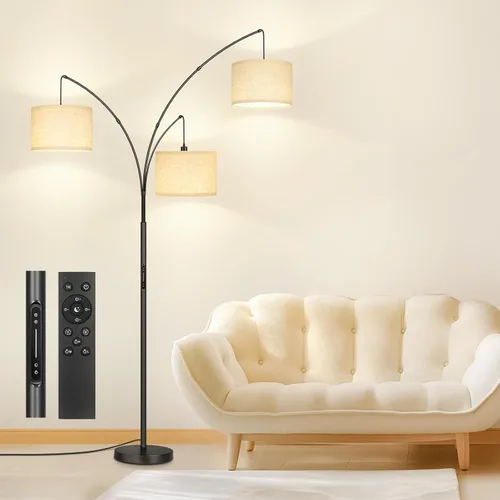 Miniatura 11 de OUTON Lámpara de pie LED de arco con control remoto, lámpara de pie alta arqueada regulable moderna de 3 luces en negro, lámparas de pie ajustables