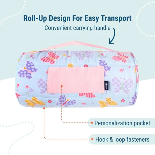 Miniatura 4 de Wildkin Alfombrilla para Siesta Infantil Original – Cómoda Alfombrilla para Dormir con Almohada, Ideal para Escuela y Viajes Jardín de mariposas