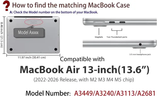 Miniatura 2 de UESWILL Compatible con MacBook Air de 13 pulgadas M5 M4 M3 M2 2022-2026 modelo A3449 A3240 A3113 A2681, carcasa rígida mate para MacBook Air 13.6 +