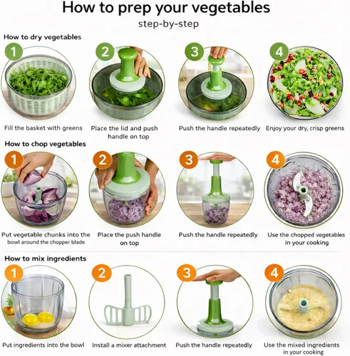 Miniatura 4 de Brieftons Ensalada Spinner y Chopper: Grande 6.3-Qt lechuga Verduras Lavadora Secadora, 0.95-Qt Chopper Mezclador, Almacenamiento compacto, Fácil