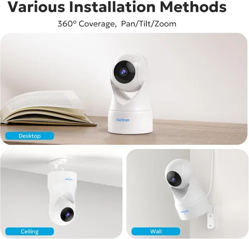 Miniatura 7 de owltron Cámara de seguridad interior 2K, cámaras de 360° para seguridad del hogar con detección de movimiento, WiFi de 2.4G