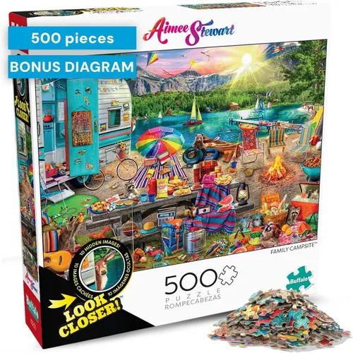 Buffalo Games - Aimee Stewart -Look Closer Family Campsite - Rompecabezas de 500 piezas para adultos -Rompecabezas desafiante perfecto para noches
