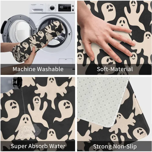 Miniatura 4 de Alfombra de baño de Halloween, bonita alfombra de baño de fantasma, suave, antideslizante, absorbente, alfombra de baño para el hogar, baño