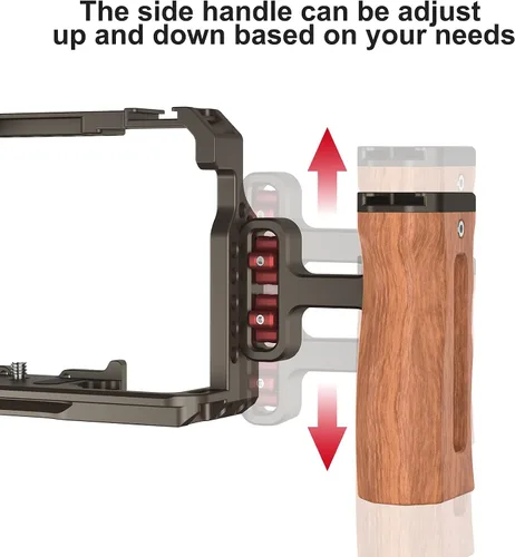 Miniatura 3 de Mini mango lateral de madera con tornillos de 1/4 de pulgada a 20 tornillos para cámara digital, jaula de cámara réflex digital con soporte de Mango