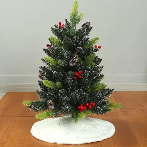 Miniatura 10 de Sattiyrch Falda pequeña para árbol de Navidad de 18 pulgadas, falda de árbol de Navidad rosa de piel sintética para mesa pequeña