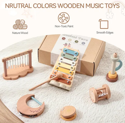 Miniatura 5 de Juegos de instrumentos musicales de xilófono de madera, juguete para niños, sonajero de campana, nube Montessori, juguetes de percusión musical