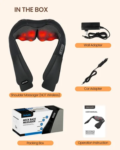 Miniatura 9 de DAILYLIFE Masajeador Shiatsu de cuello y espalda con calor, masajeador eléctrico de amasamiento profundo para dolor de cuello, hombros, cintura