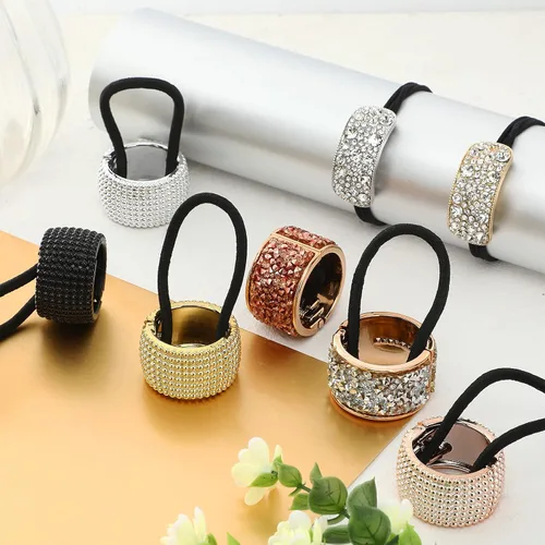 Miniatura 5 de Canlierr 8 piezas de diamantes de imitación para cola de caballo, puños elásticos para el cabello, colas de caballo de cristal, accesorios