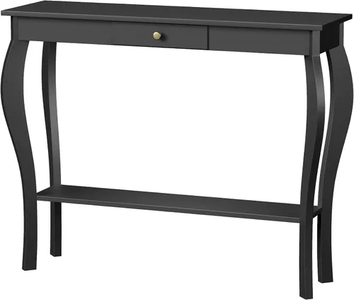 Miniatura 7 de ChooChoo Mesa consola estrecha con cajón, elegante mesa de sofá, mesa de entrada, color negro