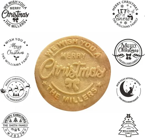 Miniatura 7 de Sello de galletas de Navidad personalizable 2025 con nombre de familia, sorpresa navideña para entusiastas de la repostería (diseño A)