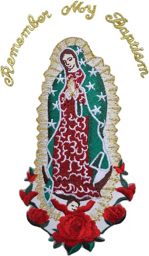Miniatura 6 de Parche bordado para bautizo con la Virgen María, mi Señora de Guadalupe para planchar (plata, sin palabra, 4.75 x 2.75 pulgadas)