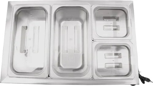 Miniatura 3 de Calentador eléctrico comercial de alimentos de 17.9 cuartos de galón, mesa de vapor de 4 sartenes, encimera de buffet Bain Marie de acero inoxidable