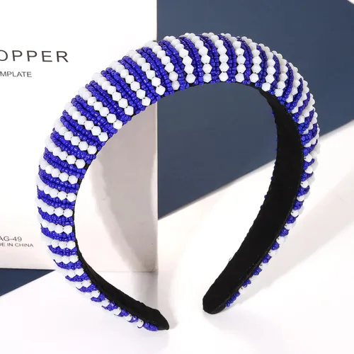 Miniatura 3 de NVENF Diademas para el día del partido, diadema de fútbol para mujer, con cuentas de cristal y cuentas azules y blancas, accesorios de fútbol