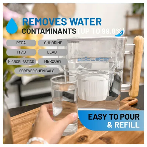 Miniatura 3 de Epic Water Filters Jarras con Filtro Puro para Agua Potable, Filtro de 10 Tazas 150 Galones, Tritan Libre de BPA, Elimina Fluoruro, Cloro, Plomo