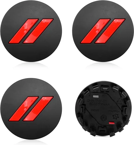 6CZ27DX8AA - Tapacubos de plástico para rueda de automóvil, 4 unidades, 2.480 in, 2.5 pulgadas, 6CZ27DX8AA (negro mate y rojo)