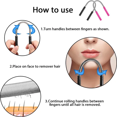 Miniatura 3 de Mudder Juego de 12 piezas de depilación facial para mujeres, cejas, cara, depiladora, bobina portátil, herramienta de roscado de resorte, Rojo rosa