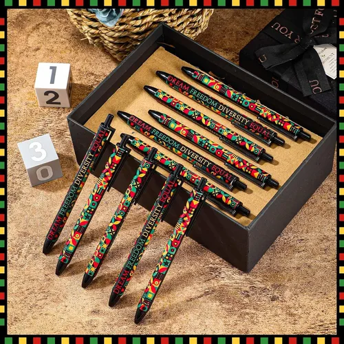 Miniatura 6 de Sinload 100 bolígrafos Juneteenth a granel para premios, inspirador, geométrico, libertad, diversidad, igual, para 1865, feliz día de junio