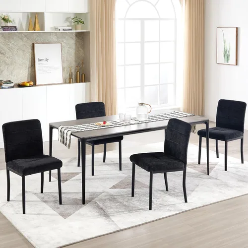 Miniatura 3 de Juego de 4 sillas de comedor, modernas sillas de comedor Parsons de tela tapizada, sillas de cocina sin brazos con patas de metal y asiento Verde