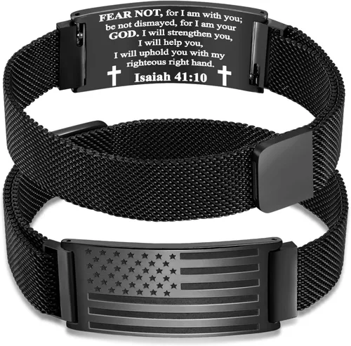 Miniatura 44 de DuoDiner Regalos de primera comunión, pulsera de cruz para niños y hombres, bandera estadounidense, versículo bíblico cristiano, regalos de joyería