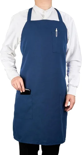 Restaurantware - Delantal con peto Chef 101, 1 delantal de servidor con 3 bolsillos, longitud media, lavable a máquina, poliéster negro unisex, para