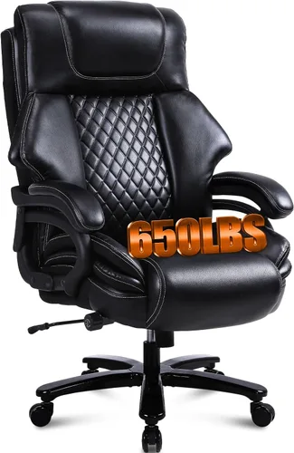 BOSMILLER Silla de oficina grande y alta de 650 libras para personas pesadas con soporte lumbar ajustable, cómoda silla de oficina ejecutiva Negro
