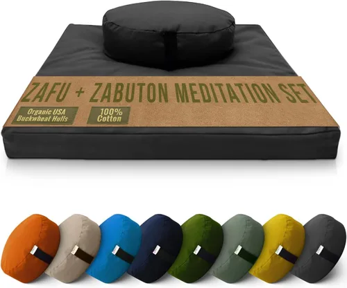 Miniatura 32 de Bean Products Juego de alfombrillas de meditación – Zafu almohada de piso orgánica de trigo sarraceno + almohadilla de oración Zabuton rellena