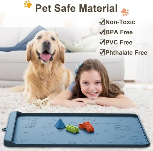 Miniatura 3 de Tapete para Comida de Perro - Tapete de Silicona para Perro para Comida y Agua - 36" x 24" Tapetes Grandes de Alimentación para Mascotas con Azul