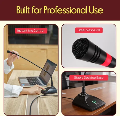 Miniatura 7 de Sistema de micrófono con cable de cuello de cisne de escritorio - Micrófono condensador de voz con cable montado en mesa con filtro pop - Cable