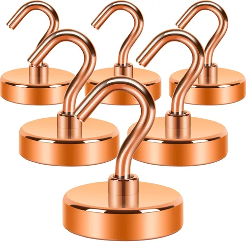 Miniatura 14 de Neosmuk Ganchos magnéticos extrafuertes con resistencia de más de 27 lbs, con imanes de tierras raras resistentes para refrigerador, crucero, Bronce