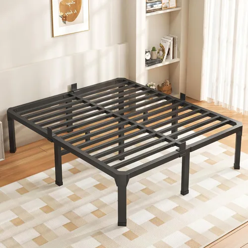 Miniatura 7 de ROIL Base de cama de tamaño individual de 14 pulgadas con tapón deslizante para colchón, plataforma de metal con listones de acero antichirridos