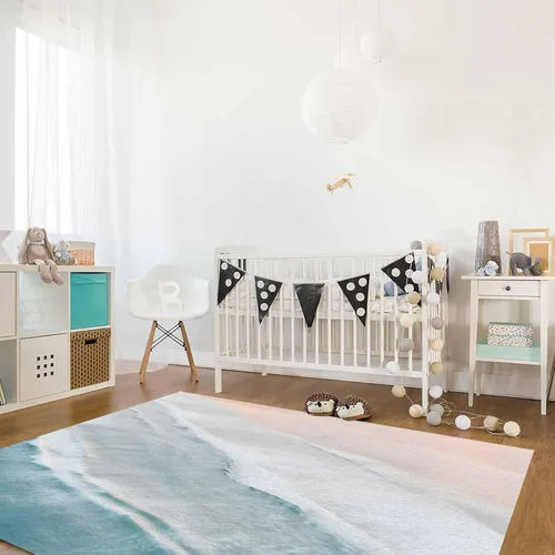 Miniatura 4 de Alfombra de playa de verano para sala de estar/dormitorio, 2 x 3 pies, antideslizante, color océano, náutica costera, color beige, alfombra de área