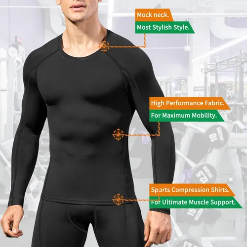 Miniatura 4 de EARGFM Camisetas deportivas de compresión de manga larga para hombre, para correr, entrenamiento, capa base elástica, camisetas deportivas frescas