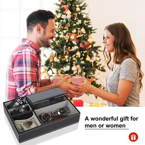 Miniatura 2 de Baoyun - Bandeja de valet para hombre, caja de valet de piel sintética, bandeja EDC para atrapar todo, organizador de mesita de noche con 5