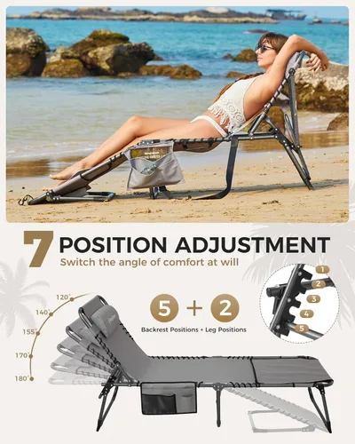 Miniatura 5 de KingCamp Silla de bronceado con agujero facial, sillas de descanso plegables para exteriores, cómodas, ajustables, de 5 posiciones, tumbona plegable
