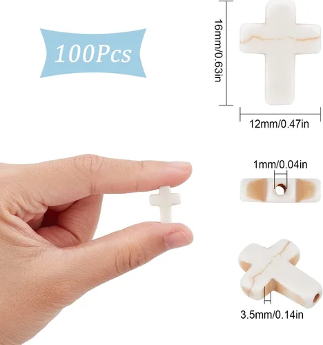 Miniatura 2 de SUNNYCLUE 1 caja, 100 cuentas de cruz de turquesa blanca, cuentas de piedra turquesa sintética de 0.472 x 0.630 in, cuentas pequeñas de cruz