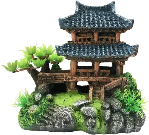SLOCME Decoraciones clásicas de castillo de resina para acuarios, detalles realistas de pecera, accesorios de acuario de castillo tradicional
