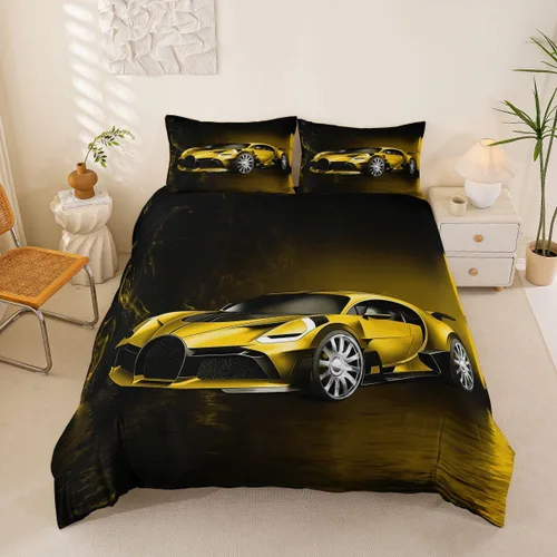 Miniatura 13 de Feelyou Juego de funda de edredón de coche deportivo, juego de ropa de cama azul de carreras para niños y niñas, funda de edredón de deportes