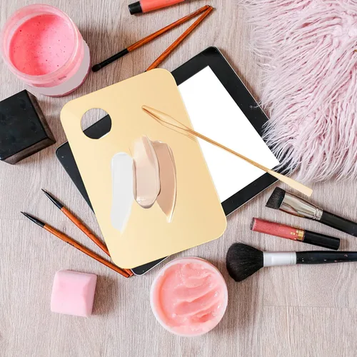 Miniatura 3 de CANIPHA Paleta de mezcla de maquillaje acrílico con 2 espátulas de maquillaje, bandeja de mezcla de base dorada, mezclador de paleta cosmética
