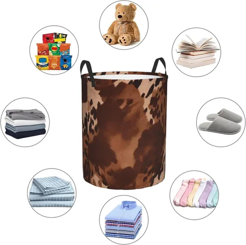 Miniatura 6 de brown cowhide art print Circular Hamper Waterproof Storage Bin Organizer Basket Laundry Hamper With Handles For Clothes Toys Small
