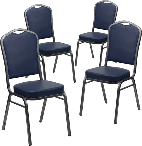 Miniatura 45 de Flash Furniture HERCULES Series - Silla apilable para banquetes con respaldo de corona en tela negra con estampado, marco de vena plateada Tela