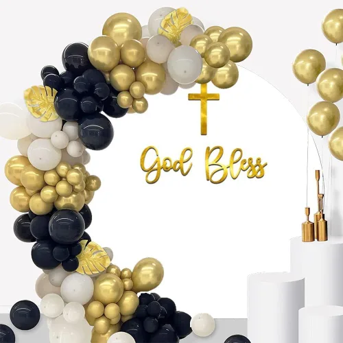 Miniatura 4 de Leyiyi Telón de fondo redondo de 3 x 3 pies para fotografía con texto en inglés "God Bless Bautismo" para fotografía, blanco puro, palabras doradas
