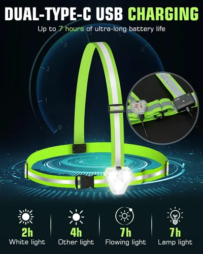 Miniatura 7 de Zacro Chaleco reflectante para correr con 9 modos RGB, luz de pecho de alta visibilidad de 500LM para corredores, equipo de correr recargable