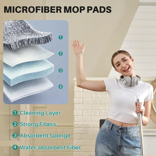 Miniatura 9 de JOYMOOP Sistema de trapeador plano y cubo de microfibra, trapeadores para limpieza de suelos y limpiador de paredes, madera dura, azulejos, Blanco