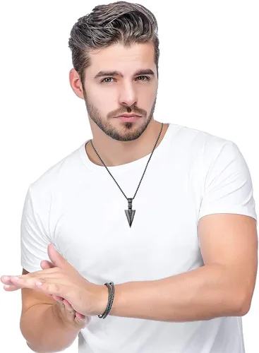 Miniatura 3 de Jstyle Juego de 2 collares con dije de acero inoxidable para hombre con punta de lanza y dientes de lobo